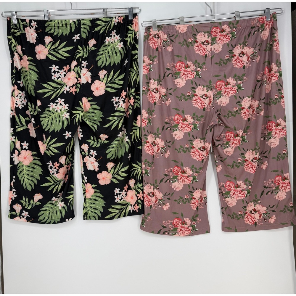 Pajama Pants Women 3XL Multi Color 2-Pack Floral Tropical Capri Lounge Resort - Picture 4 of 7